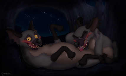 blush bodily_fluids cave cum drooling elephant_graveyard erection fellatio feral genital_fluids genitals male male/male markings night oral penile penis saliva sex spots spread_legs spreading tail teeth stenminer disney the_lion_king banzai_(the_lion_king) ed_(the_lion_king) hyena mammal spotted_hyena 5:3 absurd_res digital_media_(artwork) digital_painting_(artwork) hi_res painting_(artwork)