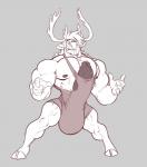 anthro antlers big_bulge big_penis bodily_fluids bulge circumcised clothed clothing erection erection_under_clothing genital_fluids genitals horn huge_bulge huge_penis humanoid_genitalia humanoid_penis hyper hyper_genitalia hyper_penis male muscular muscular_anthro muscular_male nipples penis penis_poking_out penis_through_neckhole precum solo standing wrestling_singlet boosterpang mnty_(character) deer mammal new_world_deer reindeer hi_res