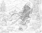 anthro asian cloud glaive group male melee_weapon mongolian open_mouth outside polearm sky snow solo_focus tail tongue tongue_out training weapon winter simul mammal sergal 2012 monochrome traditional_media_(artwork)