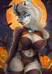 anthro blue_eyes female fur hair halloween_decoration holidays simple_background smile solo bellfa halloween canid canine canis mammal wolf colored digital_drawing_(artwork) digital_media_(artwork) hi_res