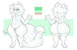 3_toes 4_fingers anthro arm_tuft balls bedroom_eyes big_butt big_tail butt chest_tuft circumcised clothed clothing elbow_tuft eyewear feet femboy fingers fur genitals glans glasses green_eyes hair half-closed_eyes huge_butt huge_tail leg_tuft looking_at_viewer male micropenis mouth_closed narrowed_eyes navel nude penis pink_glans seductive shoulder_tuft simple_background slightly_chubby small_penis smile snout solo standing tail tail_tuft teapot_(body_type) thick_thighs toes tuft white_balls white_body white_fur white_hair white_penis white_tail wide_hips jinu mythology tian_yoshida dragon furred_dragon furred_scalie mythological_creature mythological_scalie scalie 2023 absurd_res digital_media_(artwork) hi_res model_sheet