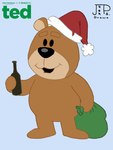 anthro beer_bottle beverage black_nose blue_background bottle brown_body brown_fur container fur green_bag holding_beverage holding_object holidays logo male open_mouth plushie simple_background solo style_emulation teddy_bear text juanpadraws christmas ted_(film) universal_studios ted_(ted) living_toy 2023 absurd_res digital_drawing_(artwork) digital_media_(artwork) english_text hi_res signature