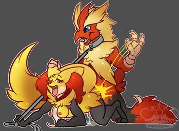 3_fingers 3_toes anthro beak black_body black_fur blue_eyes bodily_fluids breasts butt_slap claws collar cum cum_inside dominant dominant_female duo erection eyelashes feet female female_penetrated fingers fluffy fluffy_tail fur genital_fluids genitals hair heart_symbol inner_ear_fluff larger_male leash leash_pull leashed_top male male/female male_penetrating male_penetrating_female nipples nude open_mouth penetration penis power_bottom red_body red_eyes romantic romantic_couple sex size_difference slap smaller_female smaller_penetrated smile spanking spread_legs spreading submissive submissive_male tail teeth toes tongue tongue_out tuft white_body white_fur yellow_body yellow_fur whimsydreams nintendo pokemon fan_character avian bird canid canine delphox generation_6_pokemon mammal mega_blaziken mega_evolution pokemon_(species) 2015