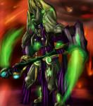 abstract_background ambiguous_gender armor clothing double_scythe energy energy_scythe energy_weapon gem holding_melee_weapon holding_object holding_weapon melee_weapon polearm robe scythe simple_background solo spikes staff sword weapon makarimorph blizzard_entertainment starcraft dark_templar_(starcraft) makari alien alien_humanoid humanoid protoss digital_media_(artwork) hi_res