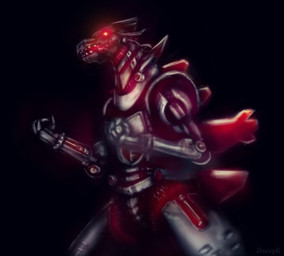 anthro biped black_background claws finger_claws glowing glowing_eyes machine markings mecha metal neck_spikes pose red_eyes red_glow red_markings semi-anthro simple_background snout louceph godzilla_(series) toho mechagodzilla kaiju robot robot_anthro 2019 digital_media_(artwork) digital_painting_(artwork) half-length_portrait hi_res painting_(artwork) portrait