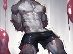 abs anthro black_clothing black_underwear clothing erection erection_under_clothing male muscular muscular_male obliques pecs red_tentacles restrained restrained_by_tentacles serratus solo sweaty_abs tentacles tentacles_under_clothing underwear unknown_artist mammal hi_res