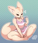 2019 3_toes 5_fingers aggretsuko anthro big_ears big_tail biped black_eyes black_nose blush bottomless breasts canid canine cellphone cleavage clothed clothing daww digital_media_(artwork) electronics english_text eyebrows eyelashes feet female fennec_fox fenneko fingers fox front_view fur gradient_background hi_res holding_object holding_phone inner_ear_fluff light_body light_fur long_tail looking_at_object mammal multicolored_body multicolored_clothing multicolored_fur multicolored_topwear outline pattern_background pattern_clothing pattern_shirt pattern_topwear phone pink_clothing pink_topwear sanrio secretly_saucy shaded shirt signature simple_background sitting snout solo striped_clothing striped_shirt striped_topwear stripes tail tan_body tan_ears tan_fur tan_tail text thick_tail toes topwear true_fox tuft two_tone_body two_tone_fur wide_hips