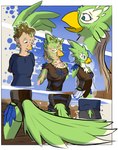 anthro beak beak_growth blonde_hair breast_growth breasts brown_hair clothed clothing feather_growth feathers female forced forced_transformation gender_transformation green_body green_eyes green_feathers growth hair hair_growth height_reduction male medium_breasts mid_transformation mtf_transformation reality_shift rito_village solo species_transformation surprised_expression thick_thighs transformation transformation_sequence tribal tribal_clothing schmen nintendo the_legend_of_zelda animal_humanoid avian avian_humanoid human humanoid mammal rito rito_humanoid colored comic hi_res