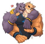 anthro biceps big_muscles blue_eyes chest_tuft clothed clothing duo fur hand_holding heart_reaction heart_symbol male male/male muscular muscular_male scar tan_body tan_fur tuft solard0gg0 otake ray_(takemoto_arashi) canid canine canis domestic_dog felid mammal pantherine 2021 digital_media_(artwork)