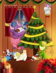 christmas_decorations christmas_tree female group holidays male plant tree trio havefunonlyfun migart89 christmas new_year nintendo pokemon aromatisse dolliv fidough generation_6_pokemon generation_9_pokemon pokemon_(species) absurd_res digital_media_(artwork) hi_res