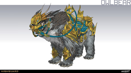 4_toes ambiguous_feral ambiguous_gender armor brown_body brown_feathers claws company_name feathers feet feral gold_(metal) gold_armor gold_greaves gold_mask gradient_background greaves grey_body grey_claws grey_feathers horned_mask light mask multicolored_body multicolored_feathers plantigrade quadruped reins saddle simple_background solo standing text three-quarter_view toe_claws toes yellow_eyes nicholas_patrick_kelana highguard_(game) avian bear bird mammal moonbruin_(highguard) owl ursine 2026 absurd_res colored concept_art digital_drawing_(artwork) digital_media_(artwork) english_description english_text hi_res lighting official_art shaded