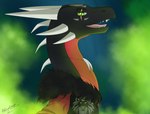 black_body clothing coat eye_scar facial_scar feathers female feral green_eyes green_smoke horn logo_on_clothing scar smoke solo teeth tongue topwear apollyondragon activision disney mythology spyro_the_dragon the_lion_king cynder dragon mythological_creature mythological_scalie scalie 2022 digital_drawing_(artwork) digital_media_(artwork) signature
