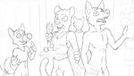 adolescent animal_genitalia anthro athletic athletic_male bottomless clothed clothing female genitals group male pecs sheath young young_anthro misterpickleman taylor_knight tristan_knight victor_mccain canid canine canis felid mammal pantherine wolf 16:9 black_and_white monochrome widescreen brother_(lore) brother_and_sister_(lore) sibling_(lore) sister_(lore)