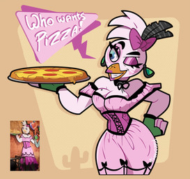 accessory anthro bow_ribbon breasts cleavage clothed clothing female hair_accessory hair_bow hair_ribbon markings mole_(marking) one_eye_closed retconner ribbons solo western wink retconn five_nights_at_freddy's five_nights_at_freddy's:_security_breach scottgames steel_wool_studios chica_(fnaf) glamrock_chica avian bird chicken galliform phasianid robot_anthro hi_res