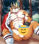 abs anthro anus balls butt emoji emoji_censorship forest genitals male mask muscular muscular_anthro muscular_male navel nipples outside pecs plant pubes sitting solo superhero tree kuroninjin22 lifewonders live_a_hero ryekie_(live_a_hero) felid mammal pantherine tiger censored