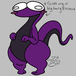 2_toes 3_fingers anthro big_butt big_eyes black_body blush blush_stickers butt feet fingers grey_background male multicolored_body nude nude_anthro nude_male pigeon_toed purple_body simple_background solo tail text thick_thighs toes two_tone_body wide_hips toni_oni amphibian humanoid newt salamander 1:1 english_text signature