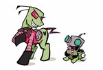 alien cupcake duo equid equine evil_grin food gir_(invader_zim) hasbro horse invader_zim irken licking machine male mammal my_little_pony nickelodeon pony robot simple_background smile tongue unknown_artist white_background zim_(invader_zim)