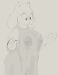 anthro big_breasts blush blush_lines bodily_fluids breasts clothed clothing female fur hair horn lactating lactating_through_clothing mature_female milk nipples open_mouth shaded_sketch solo tongue topwear wet wet_clothing worried pimpwalker1 undertale undertale_(series) toriel boss_monster_(undertale) bovid caprine goat mammal