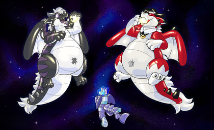 anthro belly black_hair blue_body featureless_crotch glistening glistening_body grey_hair group hair horn inflatable latex_body macro navel_tape overweight overweight_anthro purple_eyes red_body scales space spacesuit star trio ventral_scales that_alpaca mythology nintendo pokemon buoyantbliss_(character) luga seafoam animate_inanimate dragon generation_7_pokemon living_inflatable lycanroc midnight_lycanroc mythological_creature mythological_scalie pokemon_(species) scalie 2022 absurd_res hi_res