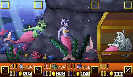anthro female gameplay_mechanics group mermaid_tail split_form triceps trio rsbr cavemanon_studios goodbye_volcano_high i_wani_hug_that_gator ko_op_(game_developer) fang_(gvh) olivia_halford trish_(gvh) aquatic baryonyx dinosaur merfolk prehistoric_species pterosaur reptile saurischian scalie spinosaurid theropod hi_res