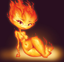 breasts female fire genitals looking_at_viewer navel nipples not_furry nude pose red_eyes sitting smile smiling_at_viewer solo vulva inker_comics disney elemental_(pixar) pixar ember_lumen elemental_creature elemental_humanoid fire_creature humanoid 2025 absurd_res hi_res