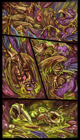 anthro avian_feet balls beak biped blue_body bodily_fluids bone digestion duo fatal_vore feathered_crest feathered_wings feathers female female_pred genitals graphic_digestion green_eyes gynomorph gynomorph_prey head_crest internal intersex intersex_prey kissing larger_pred male male_prey multiple_prey neck_bulge open_beak open_mouth oral_vore organs penetration penis pink_body size_difference skull stomach stomach_acid tail tail_feathers text tongue_coiling vaginal vaginal_penetration vore vulva winged_arms wings misty_morning final_fantasy square_enix chazori gyro_feather avian bird chocobo galliform peafowl phasianid absurd_res comic english_text hi_res huge_filesize