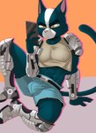 absurd_res anthro avocato biped bottomwear bulge cheek_tuft clothed clothing domestic_cat ear_tuft facial_tuft felid feline felis final_space fingers hi_res holding_object male mammal pupils shorts slit_pupils solo tail tuft tush_(artist)