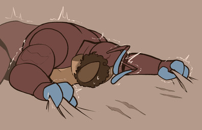 ambiguous_gender antennae_(anatomy) anthro big_ears big_nose blush blush_lines bodily_fluids brown_body brown_fur brown_hair claws curly_hair duo exoskeleton female fur grabbing_sheets hair implied_orgasm muscular muscular_female nude on_top shaking simple_background sweat sweatdrop trembling carameltsi rivals_of_aether la_reina_(rivals_of_aether) ti-ti ant arthropod bat hymenopteran insect mammal colored hi_res