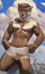 abs anthro athletic balls blush bottomwear brown_body brown_eyebrows brown_fur brown_hair brown_nipples brown_nose bulge clothed clothing cloud day detailed_background eyebrows eyes_closed fangs flaccid foreskin fur genitals group hair hat headgear headwear heart_(marking) humanoid_genitalia humanoid_penis looking_at_another looking_down male male/male markings navel nipples outside partially_submerged pecs penis pubes reclining rock shorts sky smile solo_focus standing_in_water swimwear teeth topless translucent translucent_clothing underwear unretracted_foreskin water wet wet_clothing wet_underwear white_body white_fur chunie bear beech_marten brown_bear canid canine fox gulonine mammal marten mustelid musteline red_fox true_fox ursine adobe_photoshop_(artwork) digital_media_(artwork) digital_painting_(artwork) hi_res