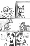 2012 2:3 ampharos anthro charmander clothed clothing comic dialogue digital_drawing_(artwork) digital_media_(artwork) duo english_text fire flaming_tail fresnel_(buyobutt) generation_1_pokemon generation_2_pokemon haychel hi_res male mike_the_charmander monochrome nintendo pmd-e pokemon pokemon_(species) scarf simple_background size_difference tail text white_background