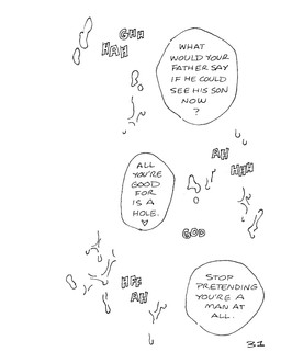 bodily_fluids dialogue dirty_talk emasculation genital_fluids heart_symbol misgendering page_number simple_background speech_bubble text vocalization white_background zero_pictured gaydottiff 2024 black_and_white comic english_text hi_res monochrome
