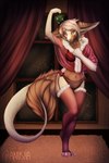 anthro breasts brown_body brown_fur clothed clothing digitigrade female fur hair holidays leggings legwear lingerie mistletoe neck_tuft pink_eyes pink_hair plant prehensile_tail solo tail tail_tuft tuft white_body white_fur anusha_(artist) christmas mythology meeka_rose dra'essa dragon furred_dragon furred_scalie mammal mythological_creature mythological_scalie scalie