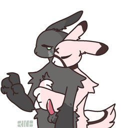 ambiguous_gender anthro anthro_on_anthro duo female fluffy fluffy_tail holding_chest holding_object intraspecies male male/ambiguous ricekekki sex shy tail timid ricebowl mocha_(ricekekki) pebbles_(ricekekki) animal_humanoid humanoid lagomorph leporid mammal mammal_humanoid rabbit 1:1