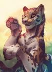 2018 ambiguous_gender brown_eyes clouded_leopard dewclaw digital_media_(artwork) fangs felid feral fur koul mammal markings open_mouth pantherine pawpads paws pink_nose smile solo spots spotted_body spotted_fur tail teeth tongue whiskers yellow_eyes