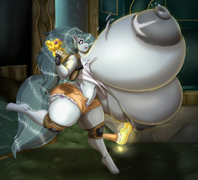 anthro areola big_areola big_breasts big_nipples blush bottomwear breast_expansion breasts clothing expansion female fingerless_gloves gloves grey_areola grey_body grey_hair grey_nipples hair handwear huge_breasts huge_thighs hyper hyper_breasts knee_pads nipples open_mouth purple_eyes shirt shorts solo thick_thighs thong topwear torn_clothing underwear wardrobe_malfunction blues64 mr.pink friendship_is_magic hasbro my_little_pony marble_pie_(mlp) earth_pony equid equine horse mammal pony hi_res