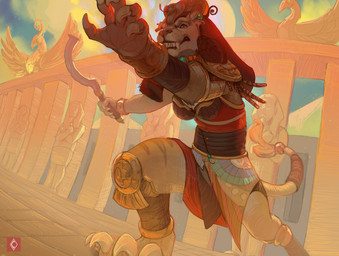 anthro armband armor blue_eyes bottomwear bracelet bracers breasts claws clothing detailed_background dutch_angle ear_piercing ear_ring egyptian fangs female fingerpads fur headdress jewelry khopesh melee_weapon necklace outside pawpads piercing ring_piercing sculpture sharp_teeth skirt solo statue sun sword tail tail_tuft tan_body tan_fur teeth toe_claws tuft weapon amarian felid lion mammal pantherine