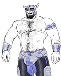 anthro areola arm_hair biceps body_hair bottomwear bulge chest_hair clothed clothing ear_piercing facial_hair heard male mask muscular muscular_anthro muscular_male mustache navel nipples pants pecs piercing solo sports_mask sportswear topless tusks wrestling wrestling_mask simonsbathtub mammal suid suina sus_(pig) wild_boar 2022 digital_drawing_(artwork) digital_media_(artwork) sketch