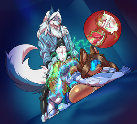 anal anal_penetration anthro anthro_on_anthro anthro_penetrated anthro_penetrating anthro_penetrating_anthro ass_up big_breasts big_penis black_clothing black_legwear black_thigh_highs blue_body blue_bodysuit blue_clothing blue_fur blue_highlights blue_jacket blue_latex blue_skinsuit blue_topwear bodily_fluids bodysuit breast_squish breasts brown_body brown_fur brown_hair butt_slap clothing condom cum cum_in_ass cum_inside duo electricity electrostimulation filled_condom fluffy fluffy_tail fur genital_fluids genitals gynomorph gynomorph/male gynomorph_penetrated hair highlights_(coloring) humanoid_genitalia humanoid_penis intersex intersex/male intersex_penetrated jacket latex latex_bodysuit latex_clothing latex_skinsuit legwear male male_penetrating male_penetrating_gynomorph male_penetrating_intersex multicolored_body multicolored_fur multicolored_hair neck_tuft penetration penile penile_penetration penis penis_in_ass sex sexual_barrier_device skinsuit slap squish sweat tail thigh_highs tight_clothing topwear tuft two_tone_body two_tone_fur two_tone_hair uterus visor white_body white_fur white_hair javkiller lira_(remix1997) canid canine canis felid mammal prehistoric_species saber-toothed_tiger wolf 2025 absurd_res hi_res