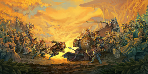 armor battle brown_eyes charging cloud crossbow dagger detailed_background eye_contact female group headgear helmet leaf looking_at_another male melee_weapon open_mouth outside plant polearm ranged_weapon scenery shield sky spear sword tree weapon wood jerome_jacinto avian bird mammal mouse murid murine rat rodent hi_res