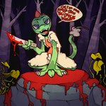 anthro blood bodily_fluids forest forest_background gore insane knife male nature nature_background plant solo tree kasumibun oskar_(2ndvoice) bovid caprine hybrid lizard mammal reptile scalie sheep 1:1 hi_res