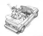 anthro biped breasts car cleavage clothed clothing convertible ear_tuft female female_anthro fur hair inside_car looking_at_viewer motor_vehicle navel solo tuft vehicle baron_engel volkswagen volkswagen_rabbit tracy_(sailoranna) mammal procyonid raccoon 2016 graphite_(artwork) greyscale monochrome pencil_(artwork) signature traditional_media_(artwork)