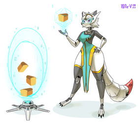anthro bread clothing dress female floating food grey_hair hair hand_on_hip hologram icosahedron levitation looking_at_viewer machine pelvic_curtain polyhedron portal purple_eyes solo teleportation thick_thighs visor white_body wide_hips 10ne-v blizzard_entertainment overwatch alexa_(10ne-v) symmetra_(overwatch) canid canine fox living_machine mammal robot absurd_res hi_res