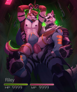 5_fingers 5_toes abs anal anal_penetration annoyed anthro anthro_on_anthro anthro_penetrated anthro_penetrating anthro_penetrating_anthro athletic athletic_anthro athletic_male ball_tuft balls beard big_bulge big_penis black_pawpads bulge clothed clothing detailed_bulge duo erection facial_hair facial_piercing fangs feet fingers foot_focus footwear fur gameplay_mechanics genital_outline genitals goatee gui hair health_bar humanoid_feet humanoid_genitalia humanoid_penis knee_pads light long_ears male male/male male_penetrated male_penetrating male_penetrating_male muscle_tone muscular muscular_anthro muscular_male mustache mustaches orange_body orange_fur orange_hair pawpads paws pecs penetration penile penile_penetration penis penis_in_ass penis_outline piercing plantigrade questionable_consent sex shirt skimpy smile smirk smug smug_face smug_grin socks stirrup_legwear stirrup_socks tank_top teeth toeless_footwear toeless_legwear toeless_socks toes topwear tuft underwear white_body white_fur petrisa riley_(zarif) vaynard canid canine fox mammal hi_res lighting shaded