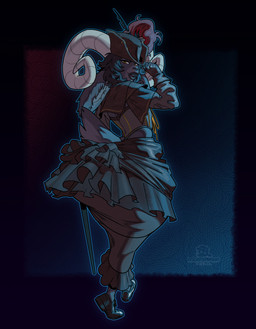 2_horns anthro big_butt big_ears big_horn biped bottomwear butt clothed clothing costume crossdressing hair halloween_costume hat headgear headwear holidays horn huge_butt lips logo long_ears looking_at_viewer male raised_tail short_hair skirt solo standing tail text thick_lips yellow_eyes boosterpang bloodborne fromsoftware halloween sony_corporation sony_interactive_entertainment emile_(alkahest) bovid caprine goat mammal 2025 artist_logo english_text hi_res japanese_text