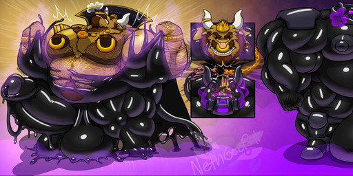 anthro balls belly belly_hair big_balls big_belly big_muscles big_pecs big_penis black_cum bodily_fluids body_hair bracelet breath cape chest_hair chest_tuft clothing colored_cum crown cum drone dronification facial_piercing foreskin genital_fluids genitals happy_trail headgear horn huge_balls huge_pecs huge_penis hypnotic_visor jewelry latex leaking_penis liquid_latex male musclegut muscular muscular_arms muscular_legs muscular_male navel nipple_piercing nipple_ring nipples nose_piercing nose_ring pecs penis piercing ring_piercing septum_piercing septum_ring solo tuft unusual_bodily_fluids unusual_cum unusual_genital_fluids nethgoorat european_mythology greek_mythology mythology bovid bovine mammal minotaur hi_res