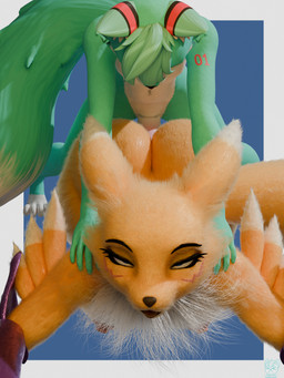 ahegao all_fours ambiguous_penetration anthro areola armwear blue_body blue_eyes blue_fur breasts butt clothing duo eyebrows eyelashes female from_behind_position fur fur_markings genitals looking_pleasured male male/female markings navel neck_tuft nipples nude open_mouth penetration penis sex shoulder_grab standing tongue tongue_out tuft white_body white_fur roflfox_(artist) alexw95_(modeler) furromantic_(modeler) bandai_namco digimon renamon_(furromantic) roflfox roflfox_(alexw95) canid canine digimon_(species) fox mammal renamon 2026 3d_(artwork) digital_media_(artwork) hi_res