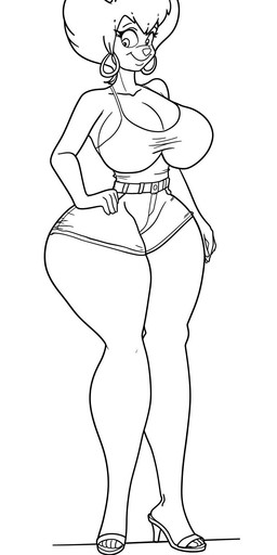 anthro big_breasts bottomwear breasts clothed clothing ear_piercing female footwear hair high_heels mature_anthro mature_female piercing shoes smile solo thick_thighs topwear krocialblack disney goof_troop peg_pete canid canine canis domestic_dog mammal hi_res