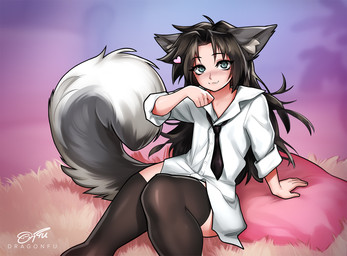 5_fingers :3 accessory ambiguous_gender ambiguous_humanoid arm_support black_clothing black_eyebrows black_hair black_legwear black_necktie black_stockings blue_eyes blush blush_lines closed_smile clothed clothed_ambiguous clothed_humanoid clothing collared_shirt countershade_tail countershading curled_tail cute_fangs dress_shirt eyebrow_through_hair eyebrows eyelashes fangs femboy fingers front_view grey_ears grey_tail hair heart_symbol inner_ear_fluff iris legwear light_body light_skin long_hair long_tail looking_at_viewer mouth_closed multicolored_tail necktie one_fang pillow pose pupils rolled_up_sleeves shirt sitting smile smiling_at_viewer snaggle_tooth solo stockings tail teeth text topwear translucent translucent_hair tuft two_tone_tail white_body white_clothing white_countershading white_inner_ear_fluff white_sclera white_shirt white_tail white_topwear white_tuft dragonfu grey_(greywolf570) animal_humanoid canid canid_humanoid canine canis domestic_dog humanoid husky mammal mammal_humanoid nordic_sled_dog spitz 2022 artist_name digital_drawing_(artwork) digital_media_(artwork) portrait shaded signature three-quarter_portrait watermark male_(lore)