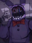 5_fingers anthro bow_tie fingers fur inside machine male pose purple_body purple_fur solo teeth wire taggedinblue five_nights_at_freddy's five_nights_at_freddy's_2 scottgames withered_bonnie_(fnaf) animatronic lagomorph leporid mammal rabbit robot 2023 digital_media_(artwork) hi_res