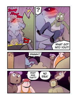 2_penises anthro aroused balls bodily_fluids bottomwear brown_body brown_fur carrying_another clothed clothing confusion dialogue dust_cloud erection fin floppy_ears footwear four_frame_image full-face_blush fur genitals glans green_body green_fur green_hair grey_body grey_penis group hair hat headgear headwear humanoid_genitalia humanoid_penis long_ears looking_at_another male male/male mitten_hands multi_genitalia multi_penis nipples non-mammal_nipples nude obscured_eyes onomatopoeia overweight pants penis pink_body pink_clothing pink_hat pink_headwear red_clothing red_hat red_headwear running screaming shirt shocked shoes size_difference sound_effects speech_bubble sweat tail tail_fin tank_top teeth_showing text topwear whiskers white_clothing white_shirt white_topwear yellow_body t0l0k andrew_(t0l0k) isaac_(t0l0k) octavio_(t0l0k) roy_(t0l0k) scott_(t0l0k) ted_(t0l0k) canid canine canis domestic_cat domestic_dog domestic_pig felid feline felis fish giraffe giraffid lion mammal marine pantherine shark suid suine sus_(pig) comic english_text hi_res multiple_scenes